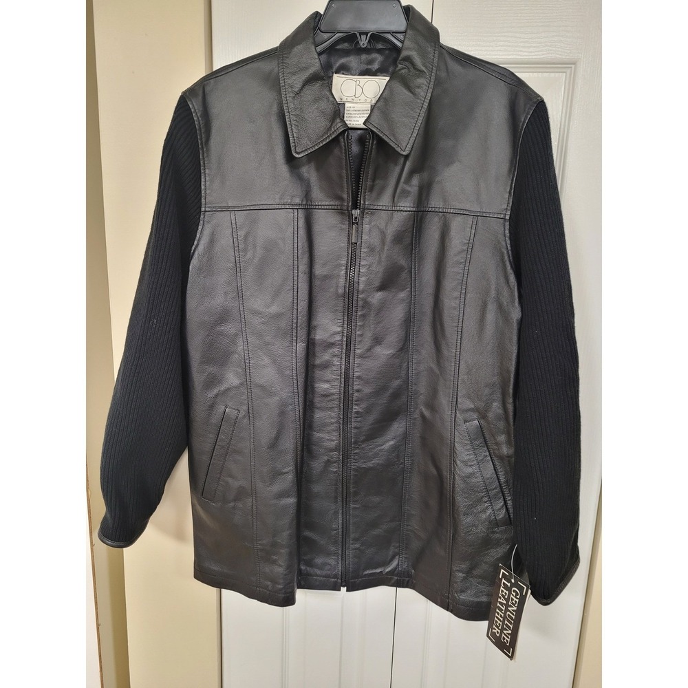 CBO CHIC Genuine Black Womens Leather New York Knit Sleeve Fully Lined Size 1X